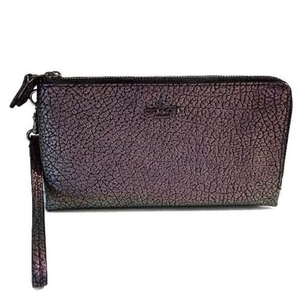 Coach Hologram Oil Slick Iridescent Pebbled Leather Double Zip Wristlet